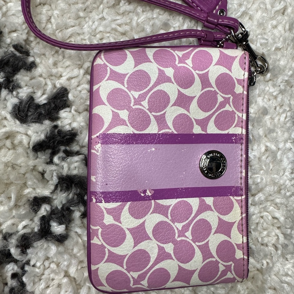 Coach Heritage Chelsea Small Purple Stripe-White Logo Wristlet
